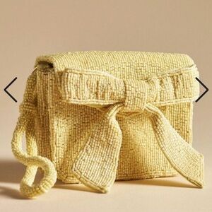 NWT Anthropologie Yellow Beaded Bow Wristlet Clutch Purse